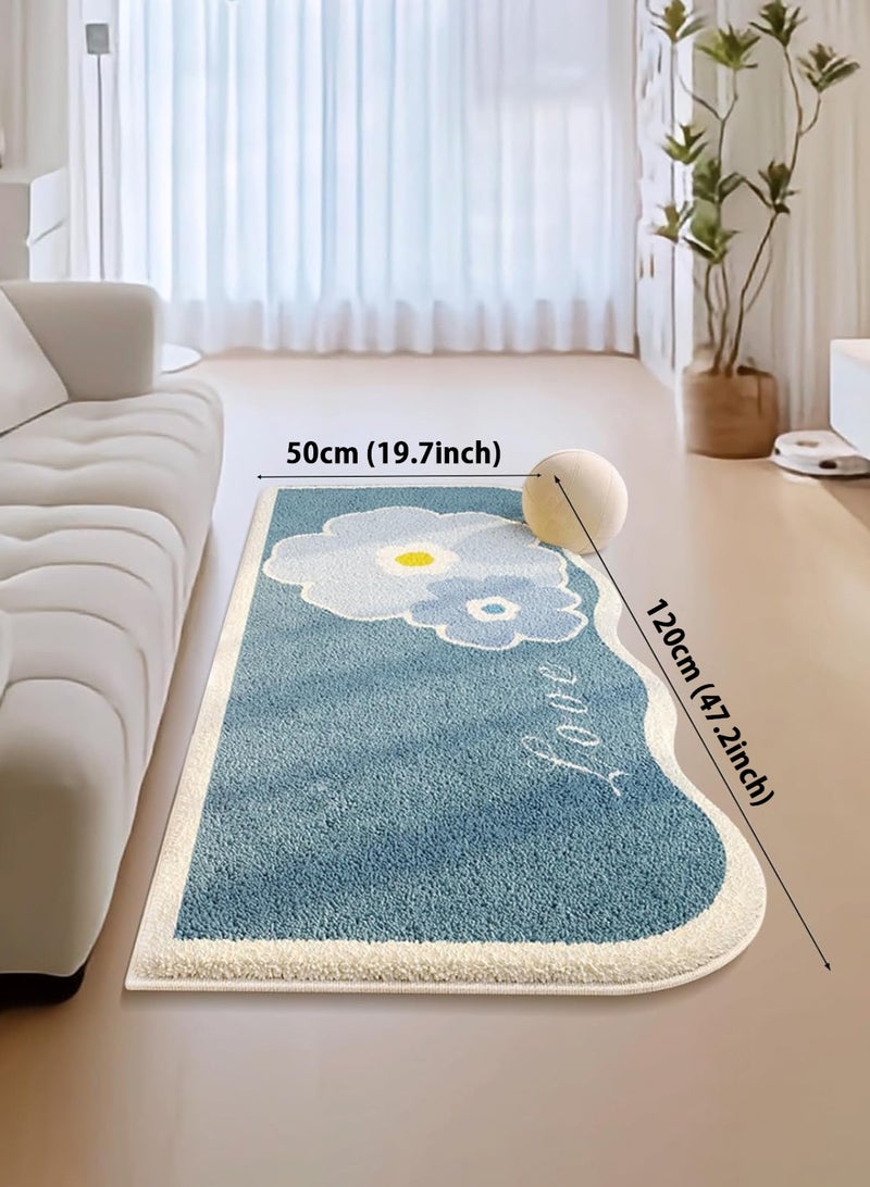 LOOPITYS Blue fresh floral imitation cashmere carpet, bedroom bedside carpet, household wear-resistant, cooling insulation, anti slip carpet, coffee table, window pad - Image 4